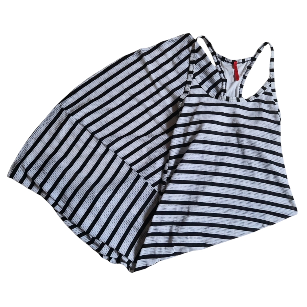 SPANX Black and White Striped High Low Dress
